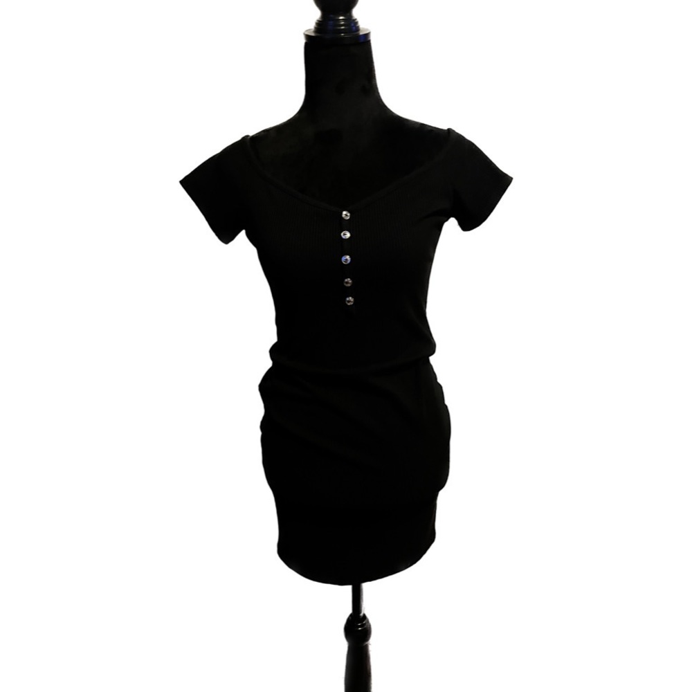 POPULAR 21 COTTON RIBBED BLACK DRESS